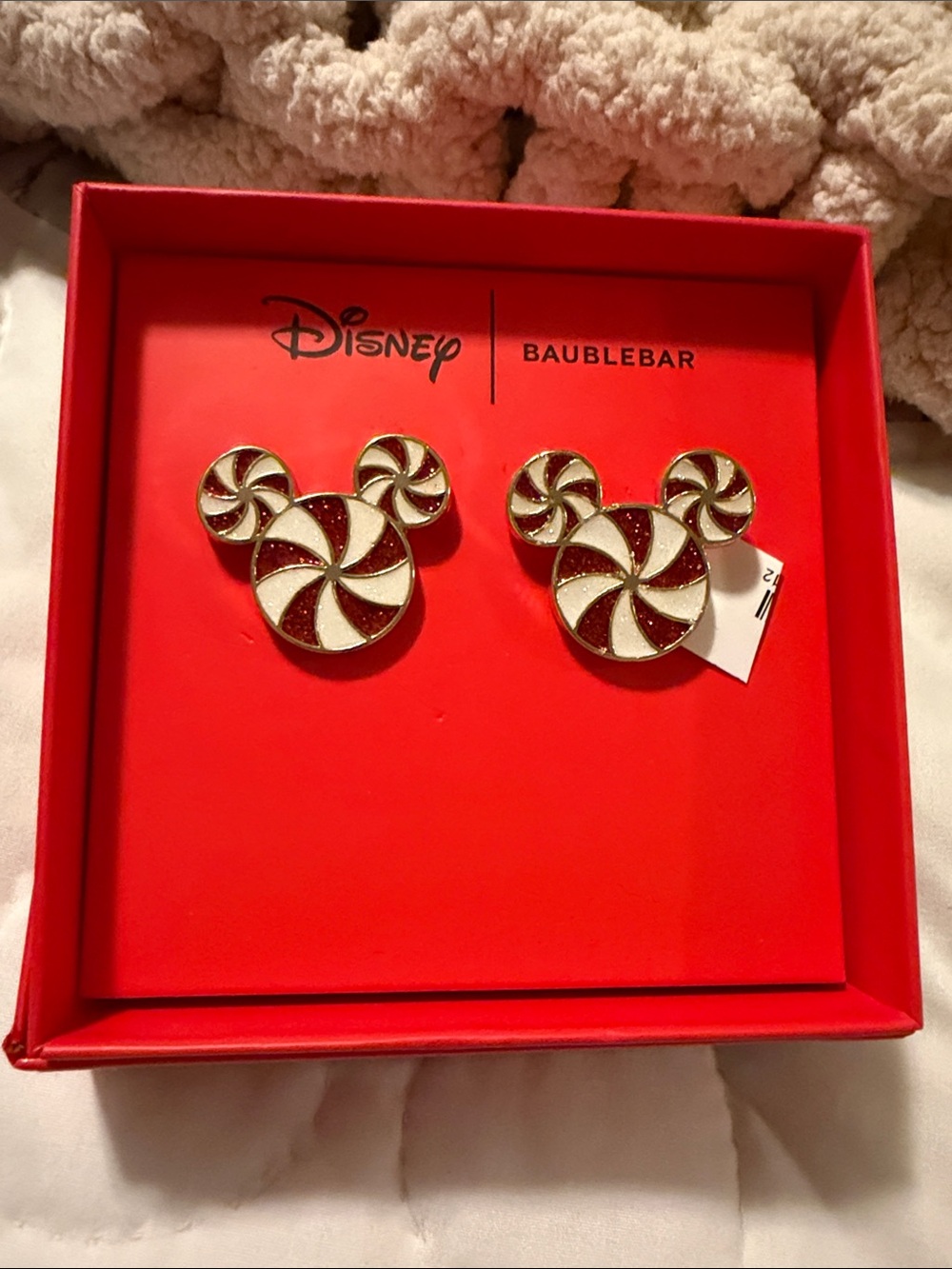 BaubleBar Disney Red and White Mickey Peppermint Stud Earrings
